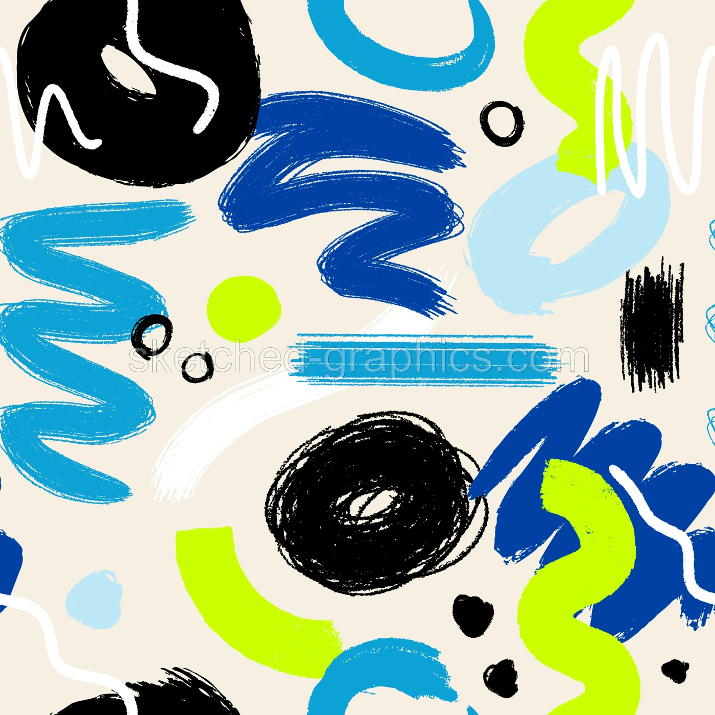 Abstract seamless pattern. Vector background with shapes, lines, brushes, waves and abstract objects. Perfect  print, poster, fabric, packaging, textile. Minimalist forms in the style of modern art. Illustration